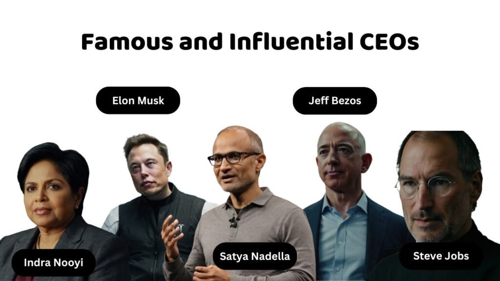 Famous and Influential CEOs
Indra Nooyi, Elon Musk, Satya Nadella, Jeff Bezos, Steve Jobs