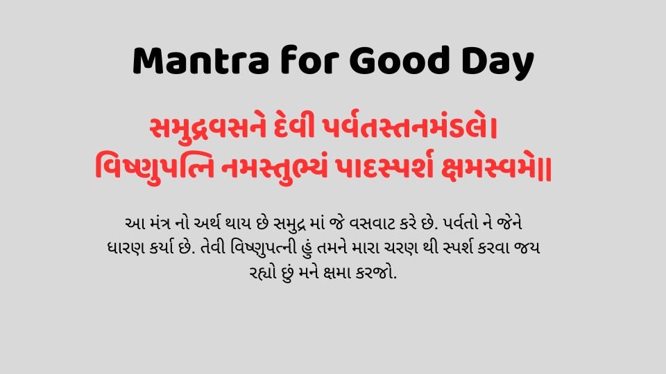 Mantra for Good Day: સમુદ્રવસને દેવી પર્વતસ્તનમંડલે। વિષ્ણુપત્નિ નમસ્તુભ્યં પાદસ્પર્શ ક્ષમસ્વમે||